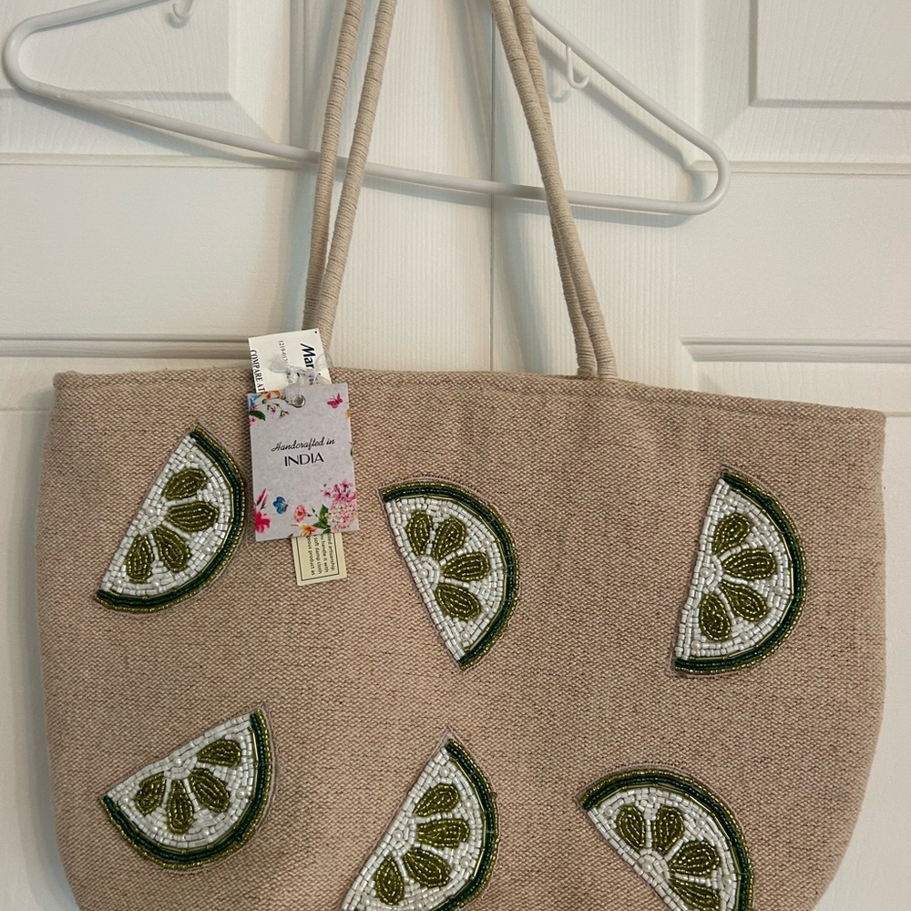 Beaded Lime Tote Bag
